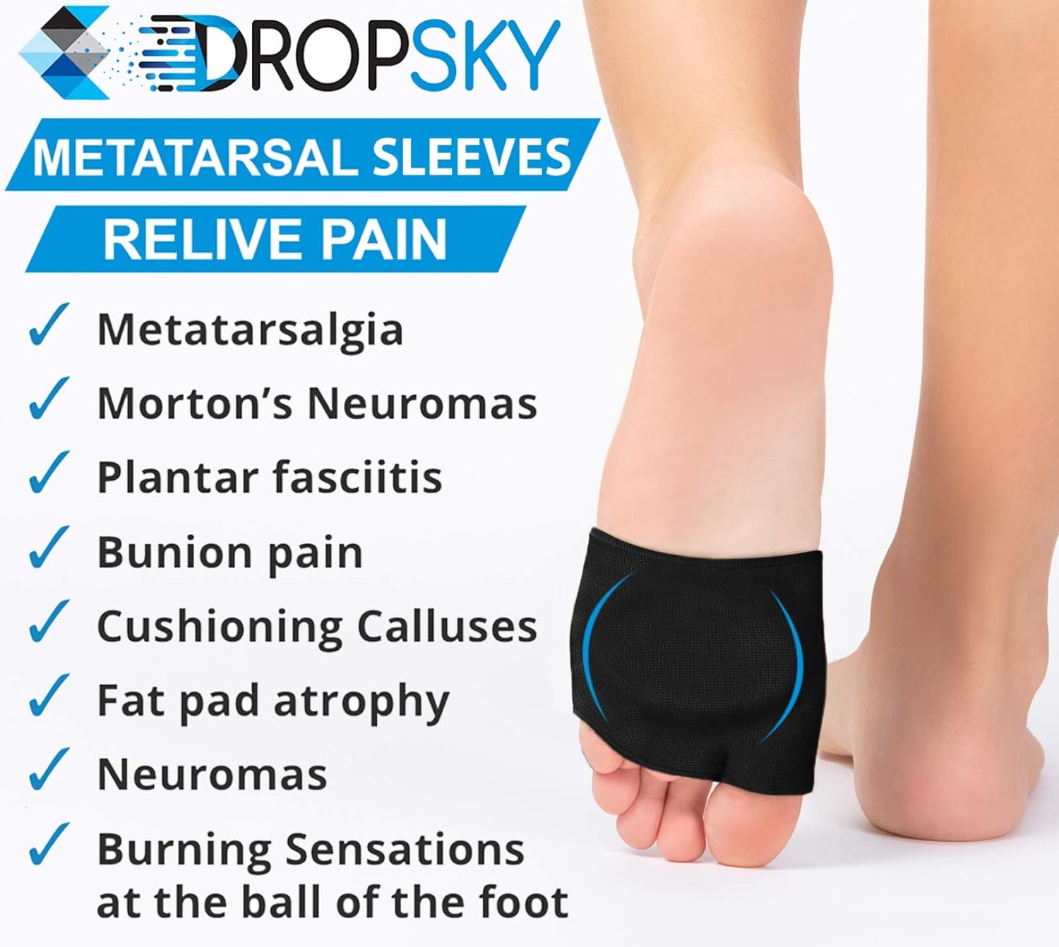 Metatarsal Sleeve with Gel Pads - 2 Pairs - Ball of Foot Cushions with Soft Gel - Fabric Compression - Help Metatarsalgia, Mortons, Neuroma, Calluses Blisters, Diabetic Feet - for Women, Men (Black): Health & Personal Care