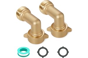 VANCOCO 90 Degree Garden Hose Elbow 2-Pack - 3/4" Heavy Duty Hose Bib Extender Solid Brass with Leak-Proof Washers for RV/Car Wash