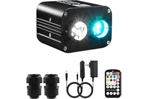 ATOKEE 20W Dual Color Dual Head Fiber Optic Light Engine for Starlight Headliner, Twinkle Effect & Music Mode, Bluetooth App/RF Remote Control, Car Plug & Power Adapter, PG Connector & 3 Drill Bits