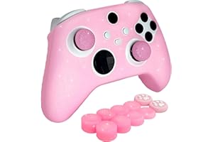 HLRAO Pink Glitter Anti-Slip Protective Silicone Cover Skin Grips for Xbox Series X/S Controller,8 PCS Glitter Thumb Grips Caps and 2 Grips Caps.