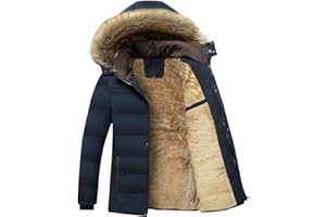 Men's Winter Puffer Jacket with Fur Hood Windproof Thick Fleece Lined Down Coat Fashion Quilted Warm Parka Outerwear