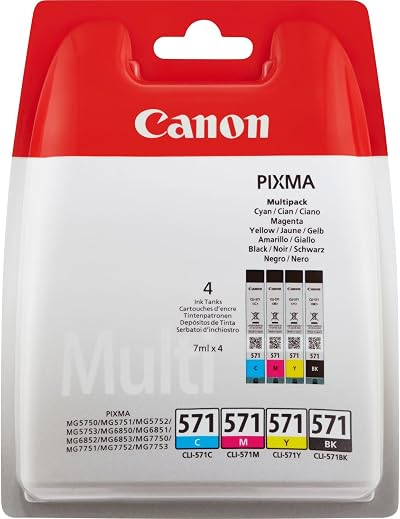 Canon CLI-571 Pack of 4 Cartridges Black Cyan Magenta Yellow Genuine Canon