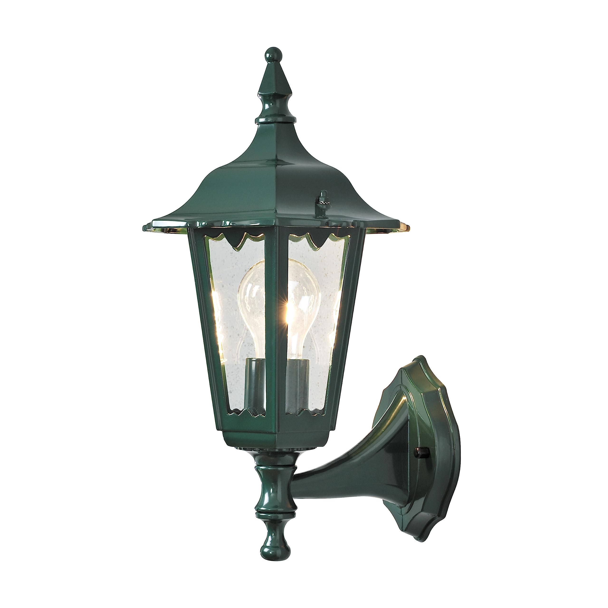 Konstsmide Outdoor Wall Light Mains Powered/Firenze Small Down Traditional Lantern/1 x 60 W E27 Max Lamp/Clear Glass/Aluminium/IP43/Outside Light Green