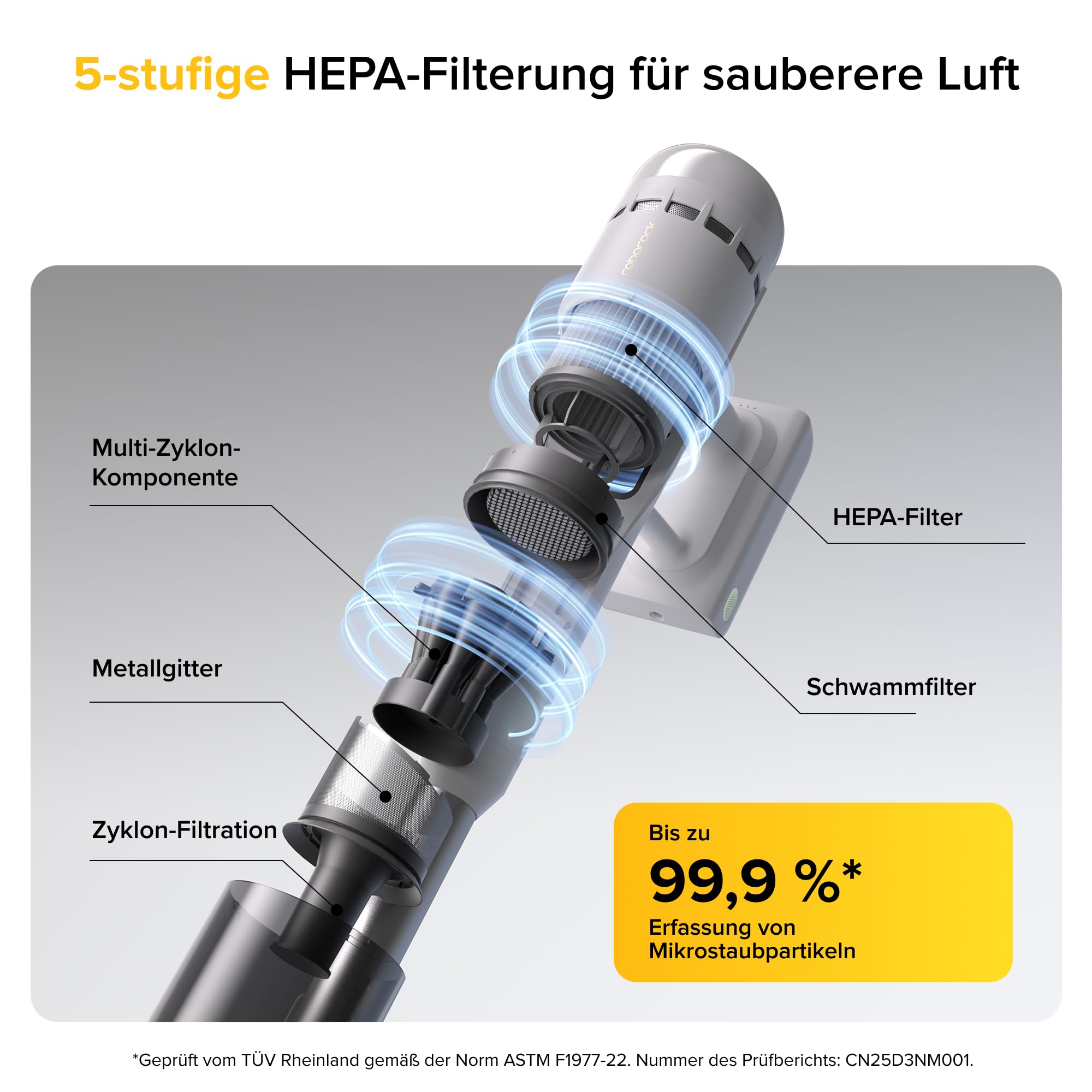 roborock H60 Akku Staubsauger, 27000Pa/300W/60 Min Akkusauger, 90° Flexibles Rohr, Staubsauger Kabellos, stielstaubsauger mit Anti-Tangle Bürste für Teppiche, Hartböden, Tierhaare, Auto 7