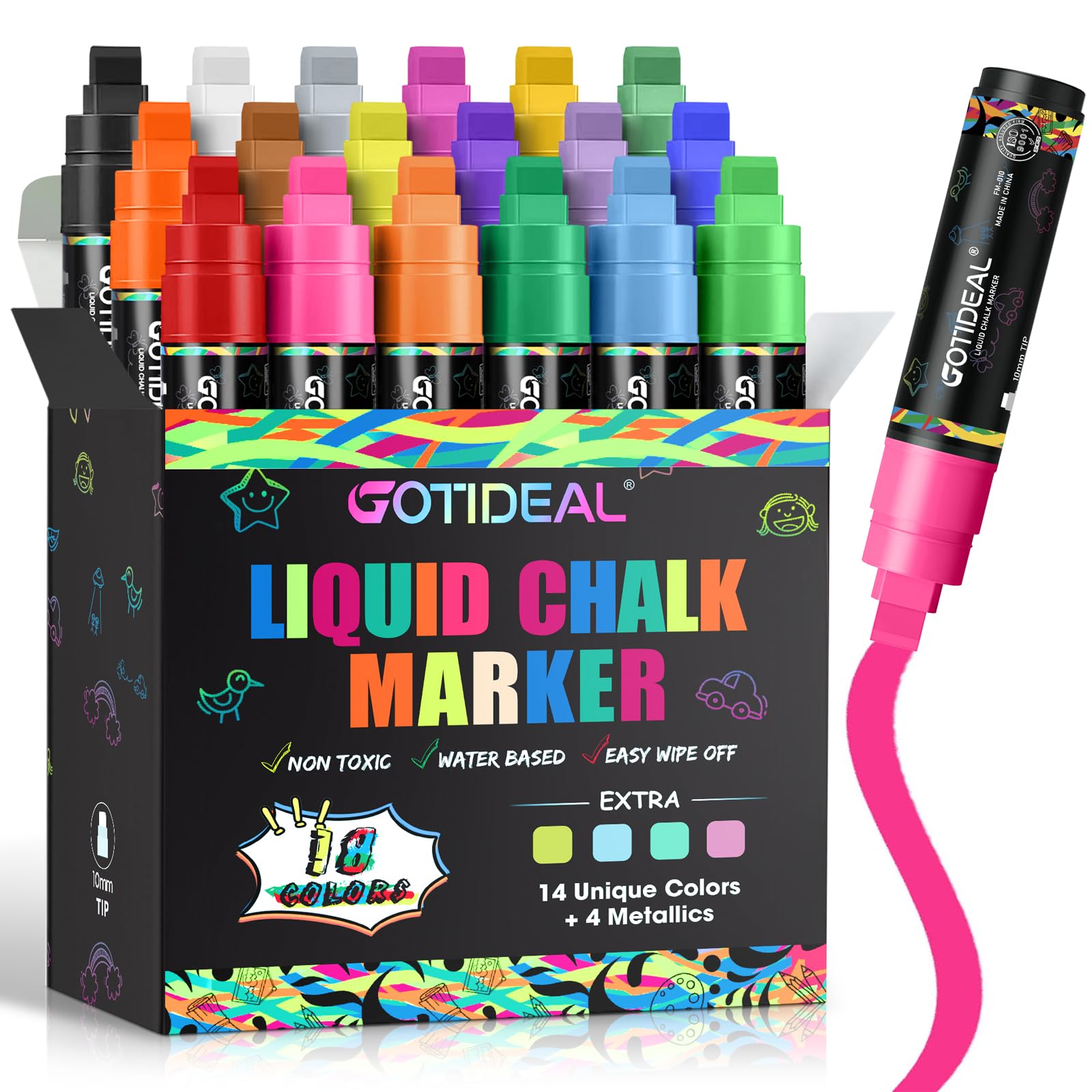 Photo 1 of GOTIDEAL Window Markers for Glass Washable,Jumbo Chalk Markers for Blackboard,Car Marker for Auto,Chalkboard,Glass,Mirror,Calendar,School Painting,18 Colors Car Paint Pens with Metallic Colors(10mm)