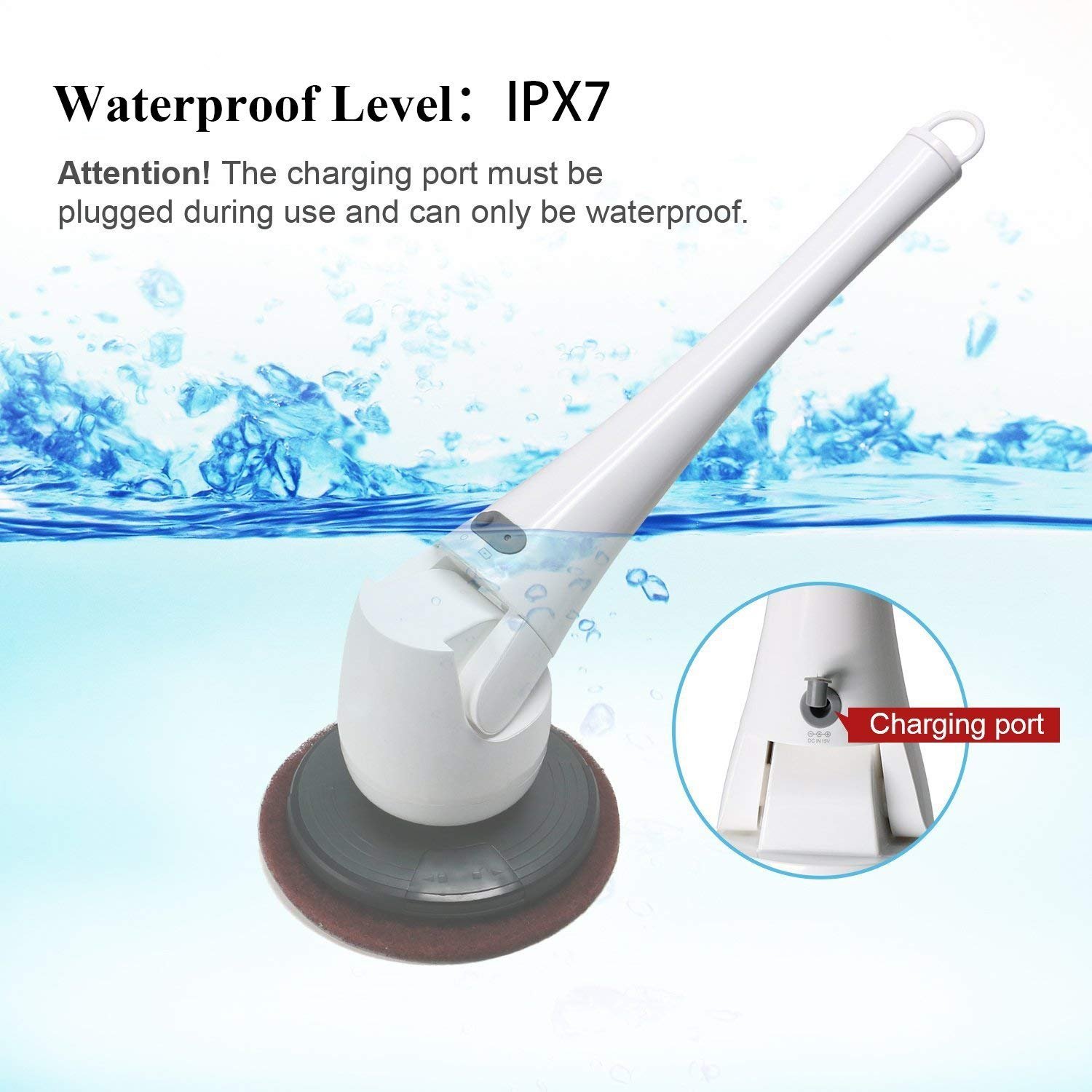 Electric bathroom Brush Cordless Power Scrubber Cleaner Heavy Duty All Purpose Cleaning for Swimming Pool, Bathroom, Window, Car and More (White)