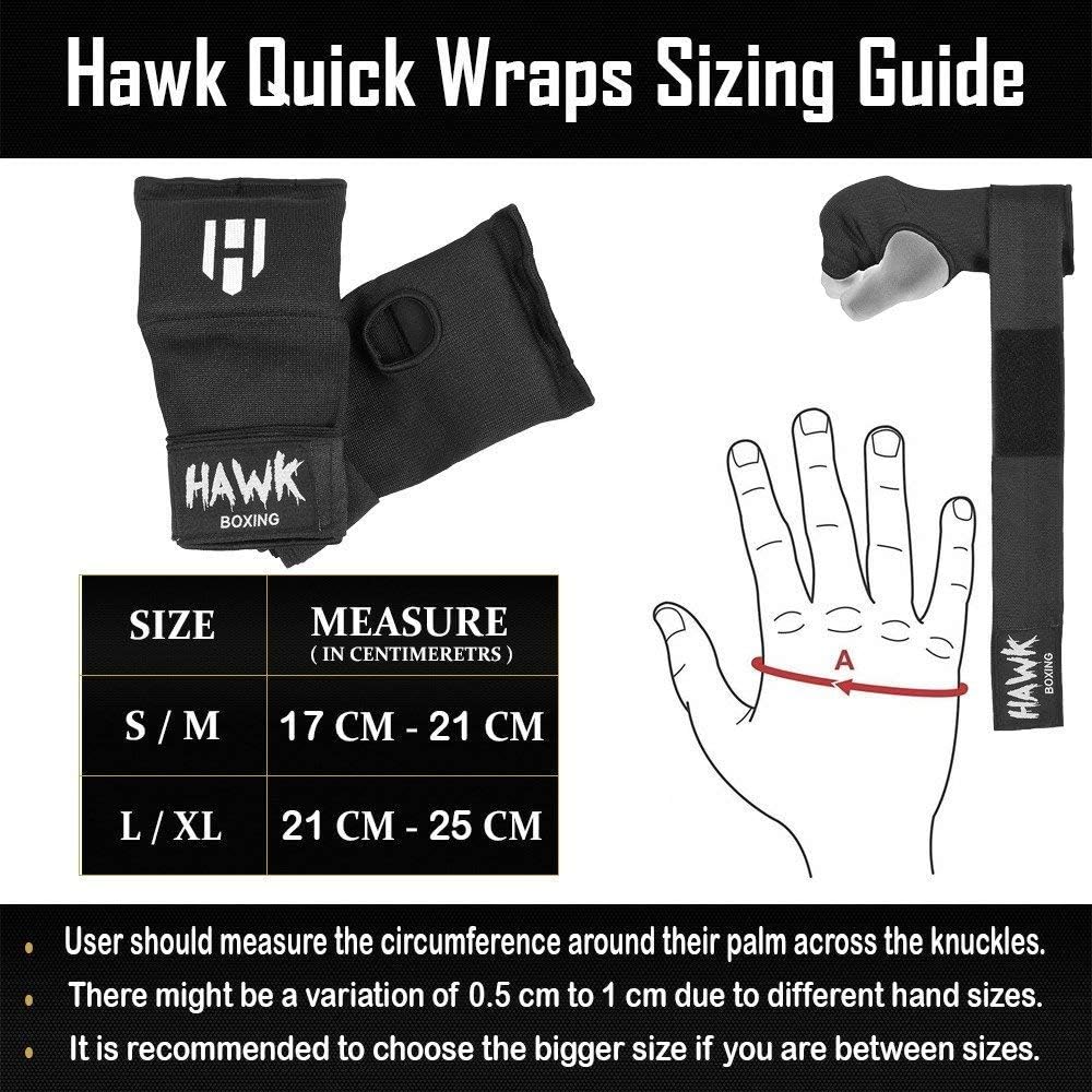 Hawk Padded Inner Gloves Training Gel Elastic Hand Wraps for Boxing Gloves Quick Wraps Men & Women Kickboxing Muay Thai MMA Bandages Fist Knuckle Wrist Wrap Protector Handwraps (Pair) : Sports & Outdoors