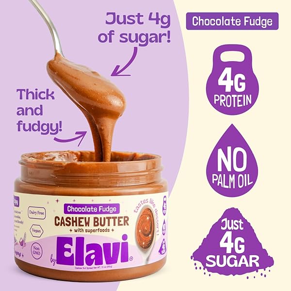 ELAVI KETO CASHEW BUTTER JAR – GUT-FRIENDLY, LOW-SUGAR DESSERT SPREAD | VEGAN, KID-FRIENDLY, NO ADDED SUGAR, NO STEVIA, NO SUGAR ALCOHOLS, NO ERYTHRITOL, NO PALM OIL (10 OUNCES, CHOCOLATE FUDGE)