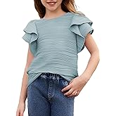 blibean Girls Ruffled Short Sleeve Textured Tops Shirts Size 6-15 Years