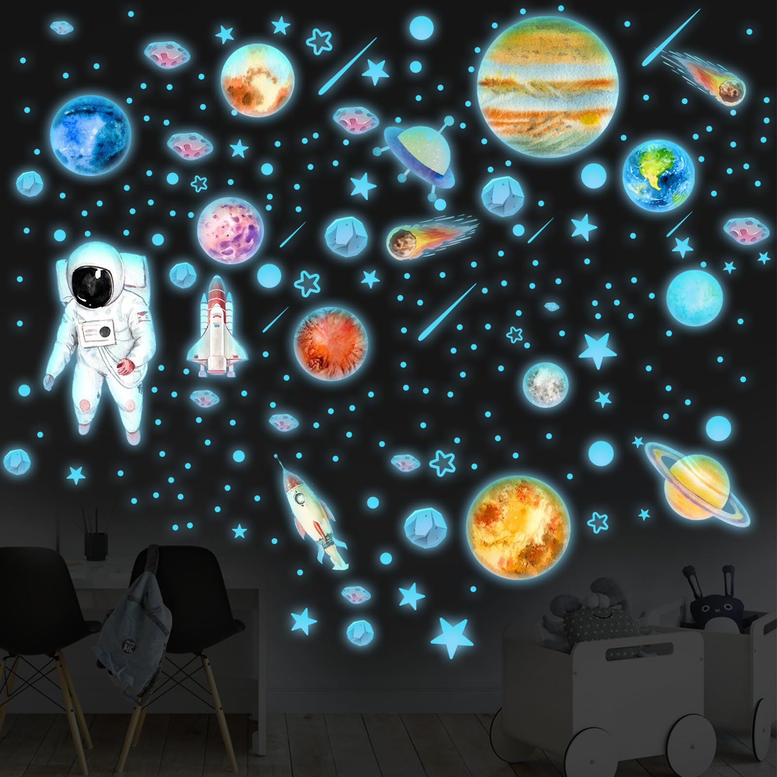Celestia Glow in The Dark Stars and Planets, Gold Star Stickers, Ceiling and Wall Decor, Kids Wall Stickers for Bedrooms, Nurseries and Living Rooms​