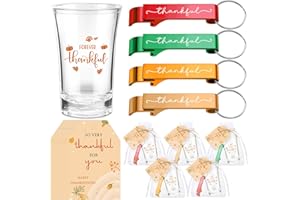 Yungyan 12 Set Thanksgiving Party Favors Bulk Friendsgiving Gifts Keychain Bottle Openers Acrylic Shot Glasses Fall Autumn Thank You Cards Appreciation Gift Employee Coworker Staff Office (Thankful)