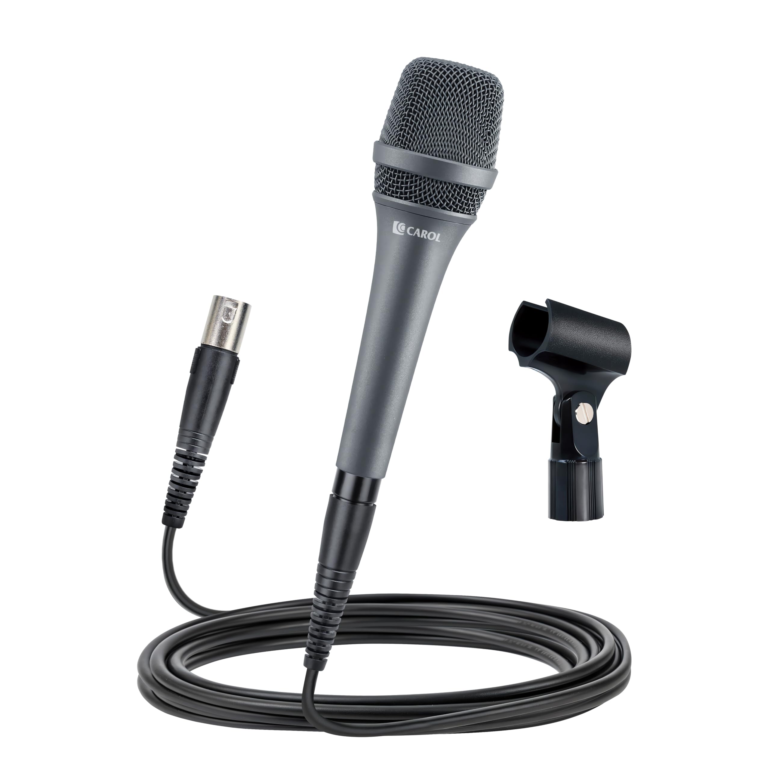 CAROL AC-900 XLR Wired Vocal Microphone – Dynamic Supercardioid Mic with Dual-Engine AHNC Noise Cancelling Tech for Singing, Karaoke, Stage & Studio, Includes Mic Clip & 4.5m XLR Cable - Grey