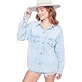 Oversized Denim Shacket with Long Sleeves by YMI