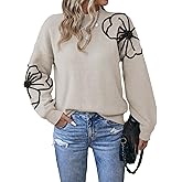Verdusa Women's Old Money Clothes Floral Mock Neck Long Sleeve Sweaters Dressy Embellished Pullover Knit Tops
