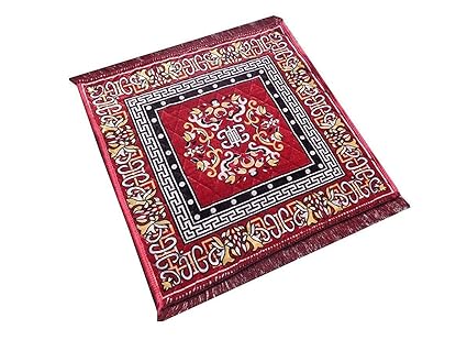 Kuber Industries Velvet Pooja Mat - 24x24, Red