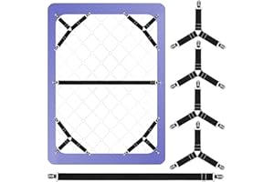 TUYEABC Bed Sheet Straps, [4+1] set-1 more Straight Sheet Strap for Sheet Middle and 4 Triangle Elastic Sheet Clips for Corners,Adjustable Fasteners with Metal Clips, Keep Sheet in Place Fitted Bedding Holder