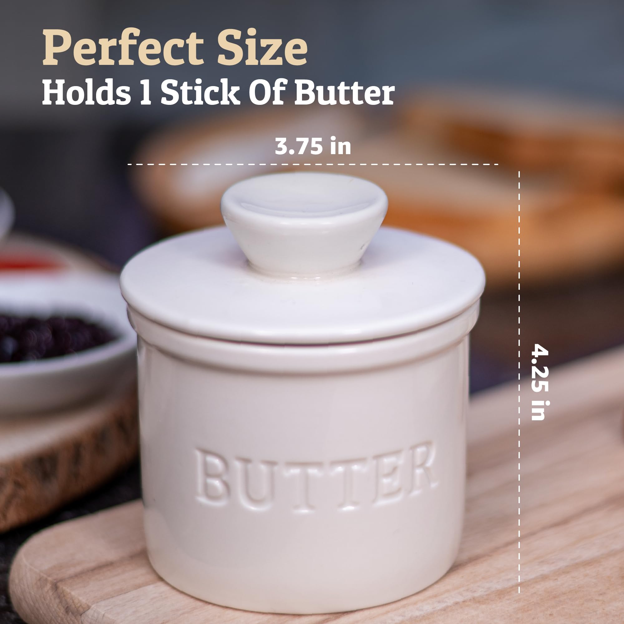 PriorityChef Butter Crock with Lid with Water Line,Ceramic French Butter Dish to Leave On Counter, White