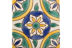 Casablanca Market MT005 Mediterranean Ceramic Granada Decorative Tile, Green/Yellow