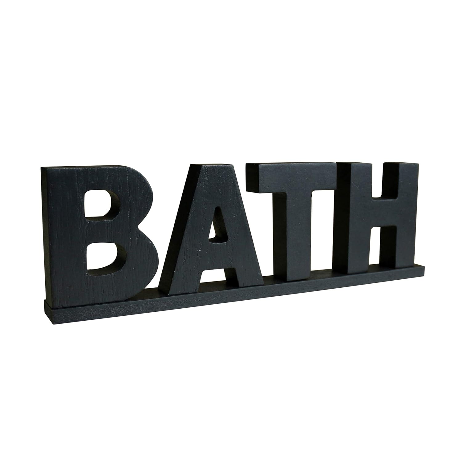 CVHOMEDECO. Rustic Vintage Wooden Words Sign Free Standing Bath, Bathroom/Home Wall/Door Decoration Art (Black 1)