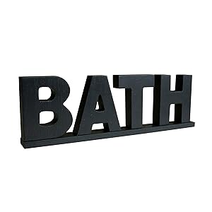 CVHOMEDECO. Rustic Vintage Wooden Words Sign Free Standing Bath, Bathroom/Home Wall/Door Decoration Art (Black 1)