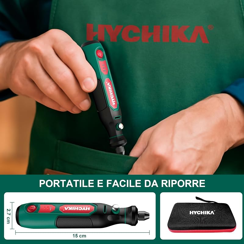HYCHIKA Mini Trapano,3.6V Utensile Rotante Multifunzione con 89 Accessori per Foratura,Levigatura,Lucidatura,Incisione,Mini Trapano con velocità regolabile e ricarica USB-C,Ideale per piccoli DIY.