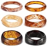 HIYZI 6 Pcs Acrylic Resin Chunky Bangle Bracelets Geometric Cuff Wide Wristband Bracelet Thick Acetate Jewelry Statement Jewelry Set for Women Gift
