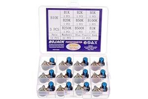 BOJACK 10 Values 12 Pcs B1K-B1M Ohm Knurled Shaft 3 Terminals Linear Taper Rotary Potentiometer(WH148) Single Turn Carbon Fil