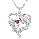 Zifeel Mothers Day Gifts for Mom Wife Her Grandma, S925 Sterling Silver Birthstone Necklaces Jewelry for Women, Mother's Day Love Heart Pendant Necklace for Anniversary Birthday Christmas Day