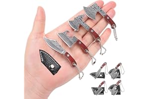GIVEDOUA Mini Knife Set Axe Shape Damascus Chef Knife Gifts Pocket Knife Set Tiny Knife Mini Cleaver for Package Opener,Box C