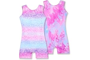 Nymphperi 2 Pack Gymnastics Leotards for Girls Cute Biketards with Shorts Kids Sleeveless Unitard Dance Sportswear