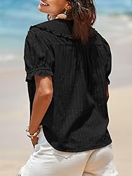 Tankaneo Womens Puff Sleeve Shirts Peter Pan Collar