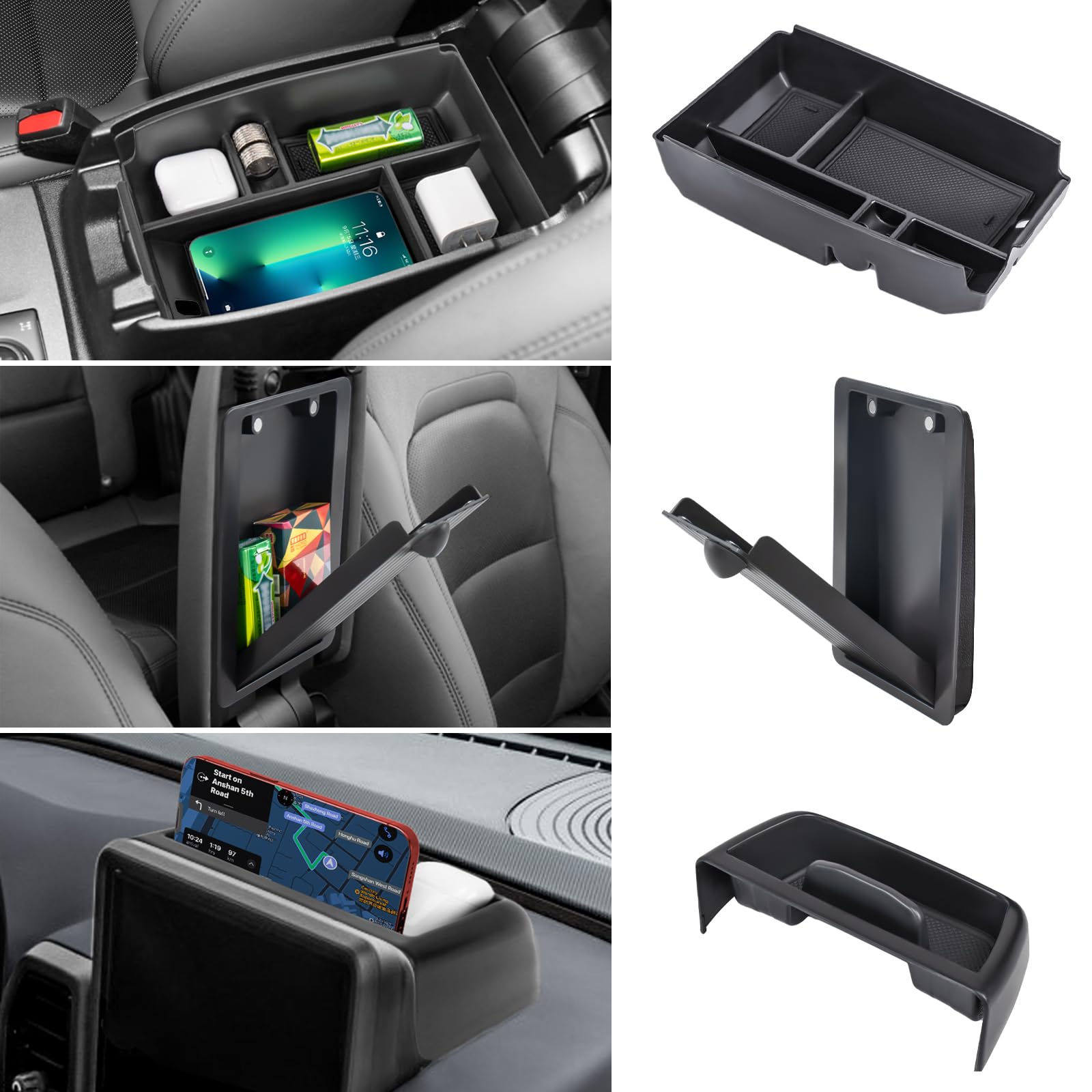 3PCS Center Console Organizers Compatible with 2021-2024 Ford Bronco Sport CX430 Dash Storage Tray and Armrest Storage Box Armrest Hidden Tray Interior Accessories