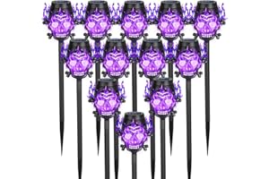 LNRYY 12Pack Spooky Skulls Solar Torch Lights for Halloween Decorations Outdoor, Purple Solar Halloween Lights Outdoor for Halloween Decor Outdoor, Halloween Decorations Outside for Yard Pathway Lawn Party