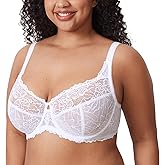 DELIMIRA Women's Plus Size Minimizer Bras Full Coverage Lace Unlined Underwire Bra B-K Cups