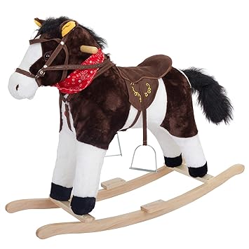 Baybee Unicorn Horse Wooden Plush Rocking Horse with Realistic Sounds | Safely Holds Children ( Black )
