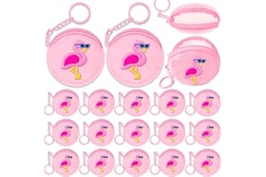 Elecrainbow 15 Pack Flamingo Mini Coin Purses with Keyring for Summer Holiday Luau Tropical Hawaiian Party Supplies, Present for Friends, Creative Souvenirs, Birthday Party,Pink