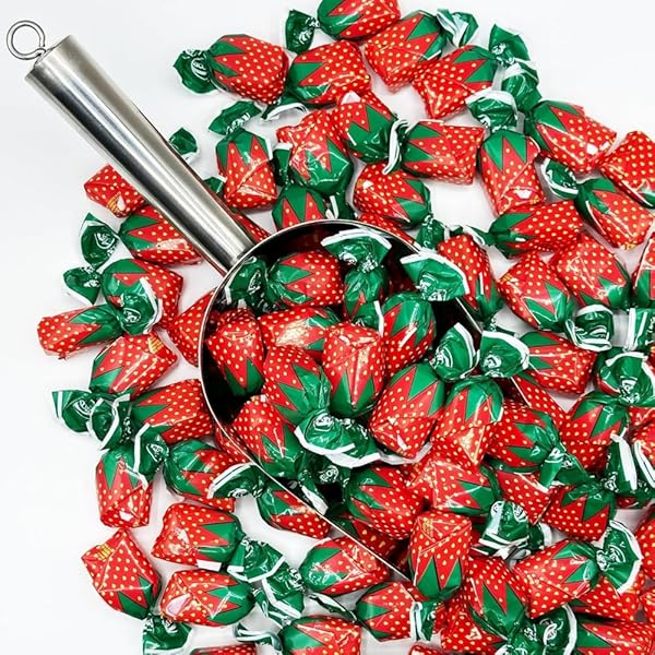 STRAWBERRY FILLED BUTTONS – RED HARD CANDY SHELL WITH SOFT CENTER – 1 LB BAG – NOSTALGIC WRAPPED TREATS – FRUITY BITES