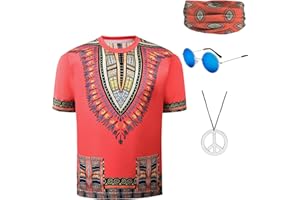Inrajoper Boys Hippie Costume Kids Colorful African Dashiki T-Shirt Festival Boho 60's 70's Bohemian Outfits Without Pocket