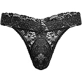Men's Lace Frilly Sissy Thong Panties Sheer Mesh Bikini Briefs T-back G-string Underwear