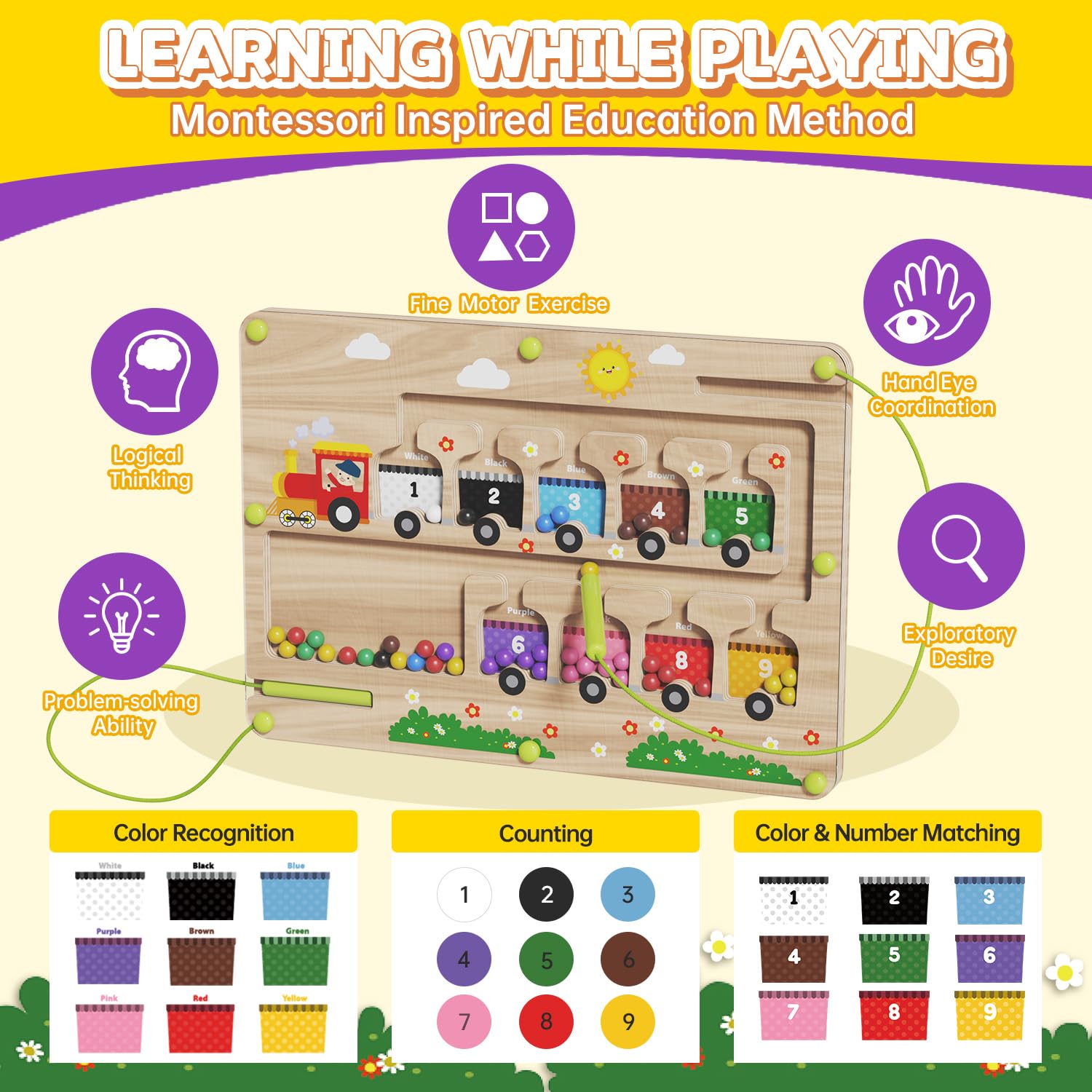 Lechchy 2 in 1 Magnetic Color and Number Maze + ABC Alphabet Tracing Board, Wooden Montessori Toys for 2 3 4 5 Year Old, Preschool Learning Activities, Christmas Birthday Gift for Toddler Boys & Girls