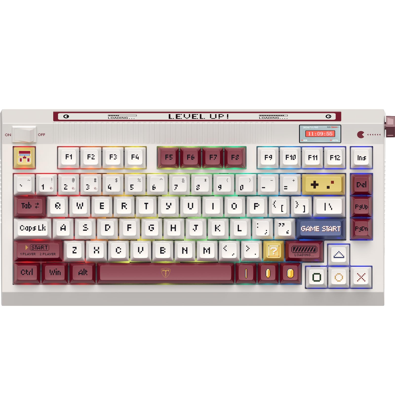 RisoPhy PC423 Wireless Creamy Keyboard with Screen & Knob, 75% 2.4G/Bluetooth/USB-C Gasket RGB Mechanical Keyboard, Hot Swappable, Five-Layer Padding & Pre-lubed Linear Switch, Retro Red and White