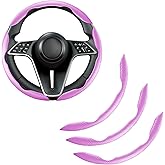 LevChall Carbon Fiber Steering Wheel Cover, 3-Piece Set Anti-Skid Comfortable Grip Segmented Butterfly Design, Easy Snap-On Installation Universal Fit 99% Cars, Pink
