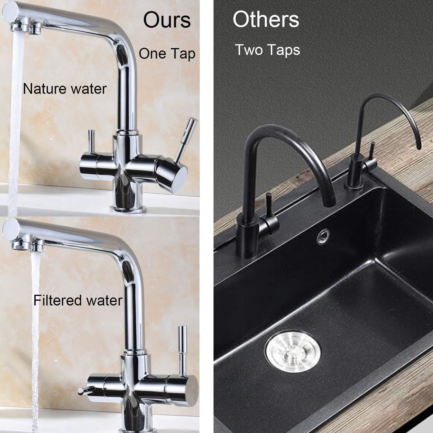 WENKEN 3 Way Kitchen Tap, Water Filter Tap, Chrome Kitchen Tap, 3 in 1