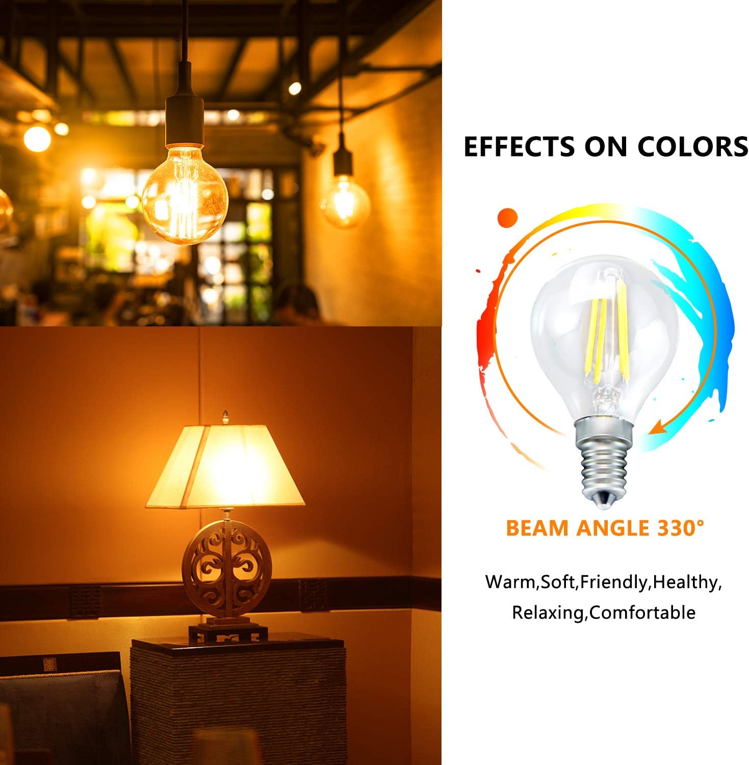 LangPlus+ E14 LED Vintage Golf Ball SES Filament Bulb, Non-Flicker & No Buzzling Dimmable G45 Glass Globe Bulb 4W - Image 5