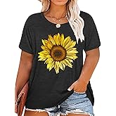 Plus Size Tops Sunflower Shirts for Women Flower Graphic Tees Shirts Summer Inspirational Tshirt