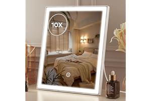 AUATZ Vanity Mirror with Lights, Makeup Mirror with Detachable 10X Magnification Mirror, 3 Color, Dimmable Lighted up Mirror,