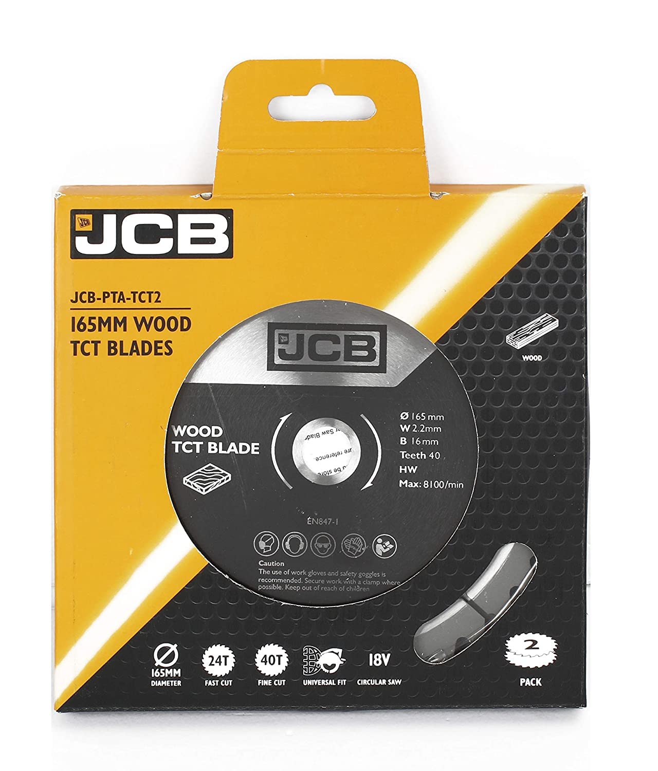 JCB 2 Piece 165mm / 6.5" TCT Circular Saw Blade Set, 8,100rpm / 1x 165mm 24T TCT blade1x 165mm 40T TCT blade
