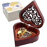 Pursuestar Over The Rainbow Music Box, Heart Shaped Vintage Hollow Out Wood Mechanism Wind Up Musical Box Gifts for Birthday Christmas Wedding Valentine's Day