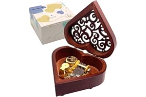 Beauty and The Beast Music Box, Heart Shaped Vintage Hollow Out Wood Mechanism Wind Up Musical Box Gifts for Birthday Christm