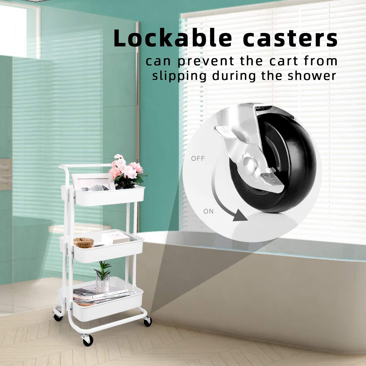 Carrello su ruote a 3 piani con cassetti, scaffale mobile per cucina e ufficio, acciaio bianco 51,5x32x75,6 cm | Leroy Merlin